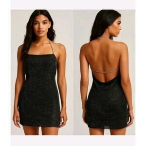 Choosy Rhinestone Eve Metal Sheer Mesh Black Halter Mini Dress M Rave Disco NWT